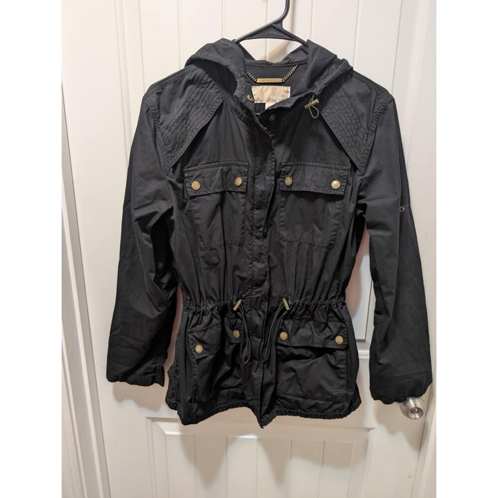 MICHAEL KORS Black Gold Hooded Windbreaker Rain Jacket Women's XS